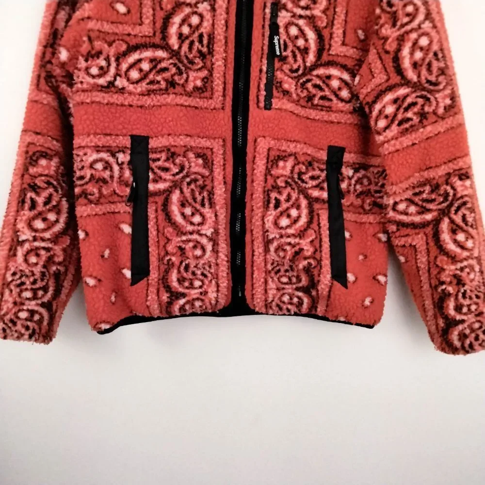 Supreme Reversible Bandana Fleece Jacket in Red Small